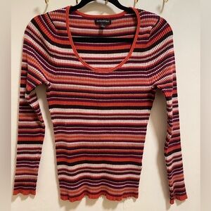 Banana Republic Ribbed Stripe Knit Top Long Sleeve Size L
